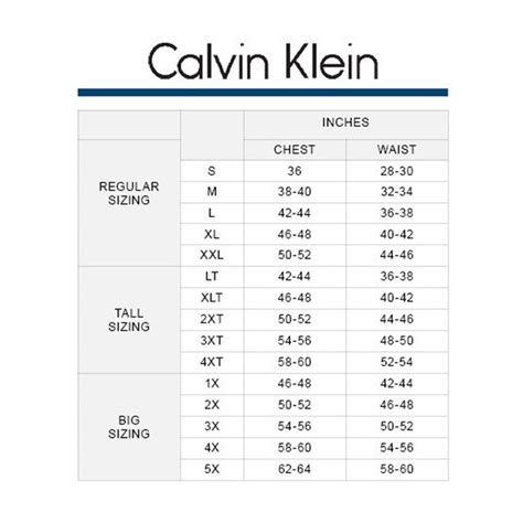 calvin klein underwear size chart